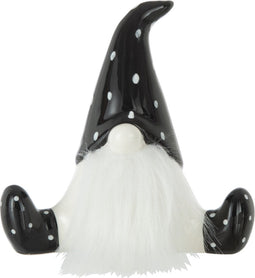 J-Line figuur Kerstman Zittend - keramiek - zwart/wit - small