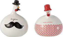 J-Line figuur Kip Bonjour/Mon Amour - keramiek - wit/rood/zwart - large - 2 stuks