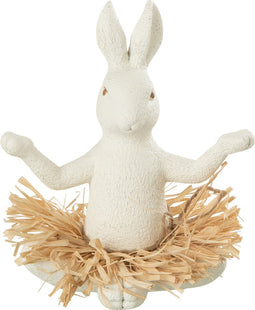 J-Line figuur Konijn Zittend Yoga - steen - wit - paasdecoratie