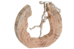 J-Line decoratie Figuur Koppel Klimmen - hout/aluminium - naturel/zilver