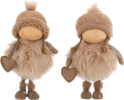J-Line figuur Meisje Winter Hart - polyresin - beige - large - 2 stuks