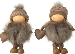 J-Line figuur Meisje Winter Hart - polyresin - grijs - small - 2 stuks