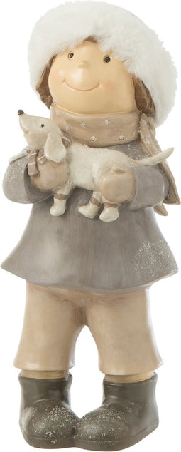 J-Line figuur Meisje Winter Hond - polyresin - mix