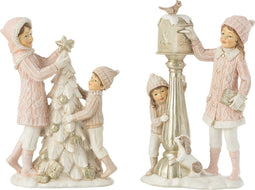 J-Line figuur Meisjes & Kinderen - polyresin - wit/roze - 2 stuks