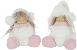 J-Line figuur Meisjes Zittend Hoed Vacht - polyester - wit/roze - 2 stuks