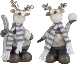 J-Line figuur Rendier Bril - polyresin - wit/grijs - medium - 2 stuks