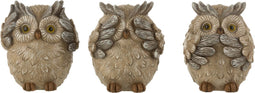 J-Line figuur Uil Horen/Zien/Zwijgen - polyresin - grijs - large - 3 stuks