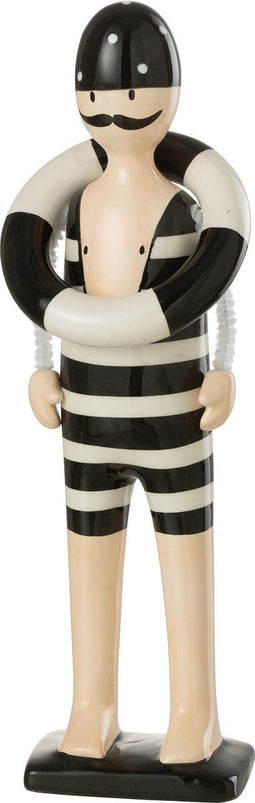 J-Line figuur Zwemmer Boei Strepen Dolomiet - keramiek - zwart/wit - medium