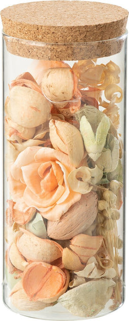 J-Line gedroogde bloem + dennehout Perzik in pot - glas - oranje