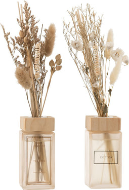 J-Line geurolie + Bloemen - glas - naturel - 2 stuks