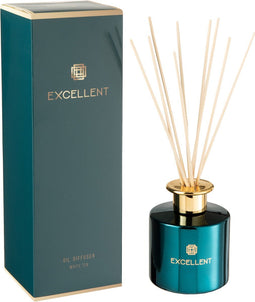 J-Line geurolie + stokjes Excellent - White Tea - glas - blauw