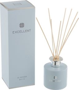 J-Line geurolie + stokjes Excellent – White Tea - glas – lichtblauw