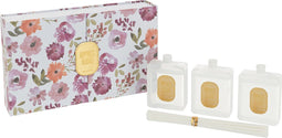 J-Line geurolie + stokjes Happiness Blooms - Mimosa & Rose - glas - wit - doos van 3