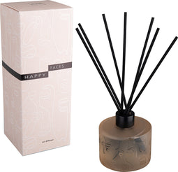 J-Line geurolie + stokjes Happy Faces - Mimosa & Rose - glas - beige