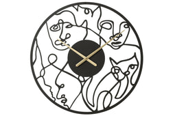 J-Line Gezichten klok - metaal - zwart - large - Ø 69 cm - woonaccessoires