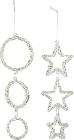 J-Line hanger Cirkel + Ster Glitter - glas - zilver - 2 stuks