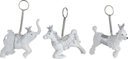 J-Line hanger Dier - polyresin - wit/zilver - 3 stuks
