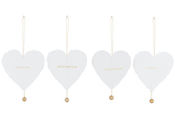 J-Line hanger hartjes - 4 types van tekst - katoen - wit/goud - doos van 4