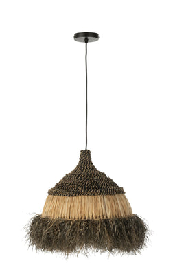 J-Line Hanglamp Rond Raffia Zwart/Naturel Small