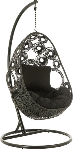 J-Line hangstoel + kussens Bula - metaal/riet - zwart