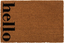 J-Line Hello deurmat voor binnen & buiten - kokosvezel - naturel/zwart - woonaccessoires
