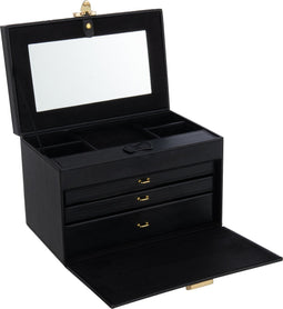 J-Line juwelendoos Met Handvat + Spiegel - kunstleder - zwart