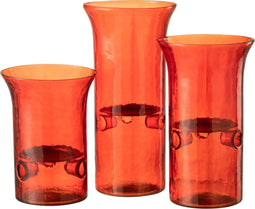 J-Line kaarshouder Bord - glas/metaal - rood - 3 stuks
