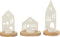 J-Line kaarshouder - theelichthouder Huis - aluminium/hout - wit - 3 stuks