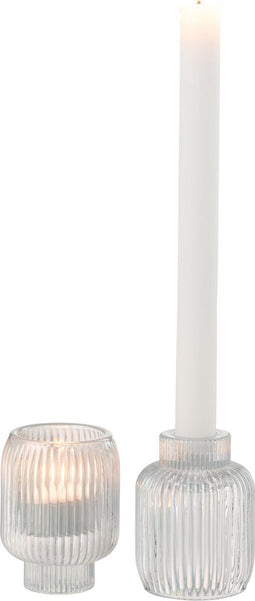 J-Line kaarshouder/theelichthouder rib - glas - parelmoer/transparant