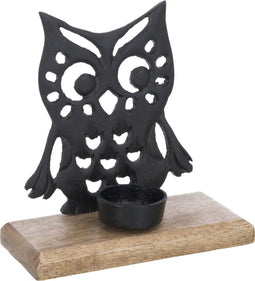 J-Line kaarshouder Uil - aluminium/hout - zwart - small
