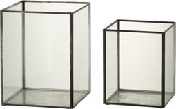J-Line kaarshouder Vierkant - glas/metaal - zwart - 2 stuks
