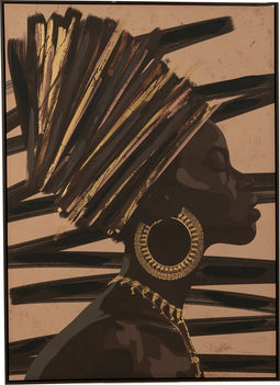 J-Line kader Afrikaanse Vrouw Strepen - schilderij - hout/canvas - bruin/zwart