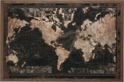 J-Line Kader Led Batterijen Wereldkaart Hout/Canvas Zwart/Bruin