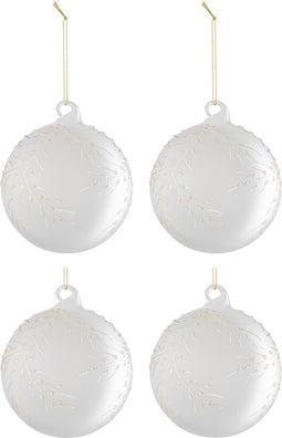J-Line kerstbal Bladeren - glas - wit/goud - doos van 4