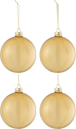 J-Line kerstbal Effen - glas - transparant/goud - medium - doos van 4