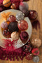 J-Line kerstbal - fluweel/glas - antiek bordeaux/goud - small - doos van 6