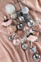 J-Line kerstbal - fluweel/glas - grijs - small - doos van 6