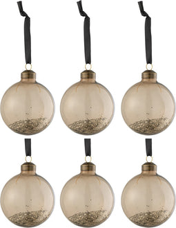 J-Line kerstbal Glitter Binnen - glas - bruin - doos van 6