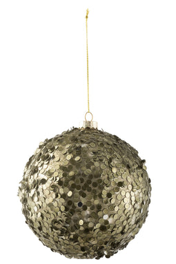 J-Line Kerstbal Grove Pailletten Glas Kaki Groen Large