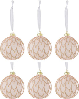 J-Line kerstbal Harten Parels - glas - lichtroze - doos van 6