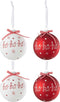 J-Line kerstbal Hoho - glas - rood/wit - large - doos van 4 stuks