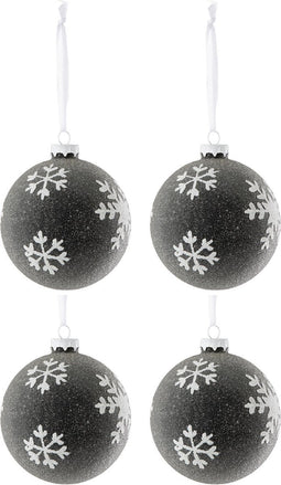 J-Line kerstbal Parels + Sneeuwvlok - glas - grijs/wit - small - doos van 4