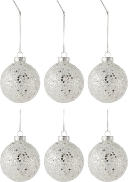 J-Line kerstbal Sterretjes - glas - zilver - small - doos van 6