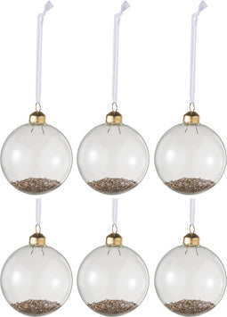 J-Line kerstbal Suiker Onderaan - glas - transparant/goud - small - doos van 6