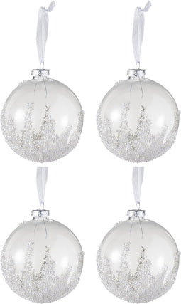 J-Line kerstbal Suiker Onderaan - glas - transparant - medium - doos van 4