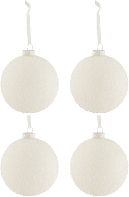 J-Line kerstballen besneeuwd - glas - wit - large - doos van 4