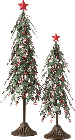 J-Line kerstboom op voet met blaadjes - metaal - groen/rood - large