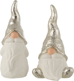 J-Line kerstfiguur Kerstman - keramiek - wit/zilver - medium - 2 stuks