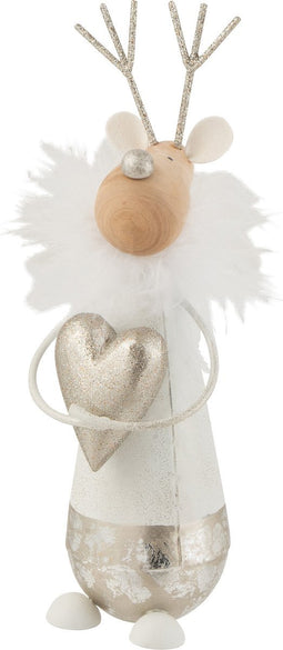 J-Line kerstfiguur Rendier Hartje - metaal/hout - wit/goud - small