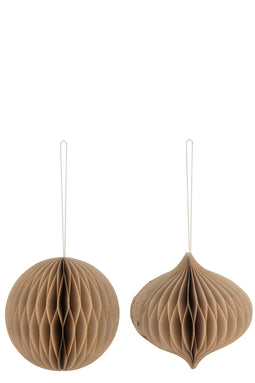 J-Line Kerstmis Bal Papier Beige Large Assortiment Van 2